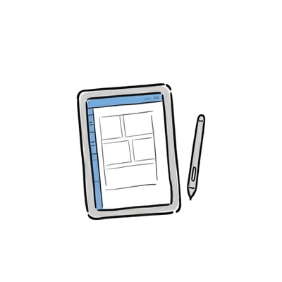 制作の流れ4 清書：液晶ペンタブレットとタッチペンのイラスト
