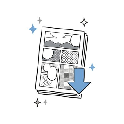 制作の流れ5 納品：完成した漫画データのダウンロードを表すイラスト